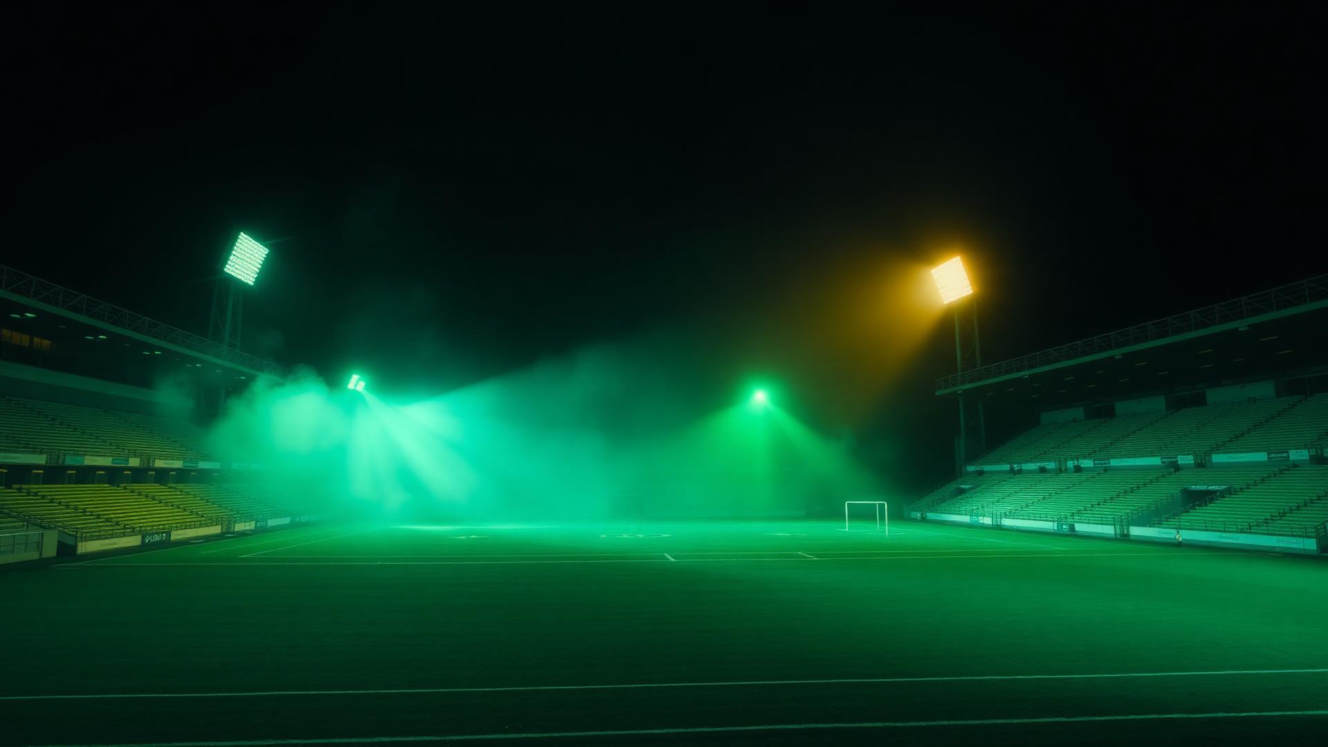Stadium under floodlights at night